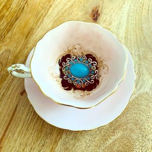 Turquoise Imitation Silver Tone Brooch